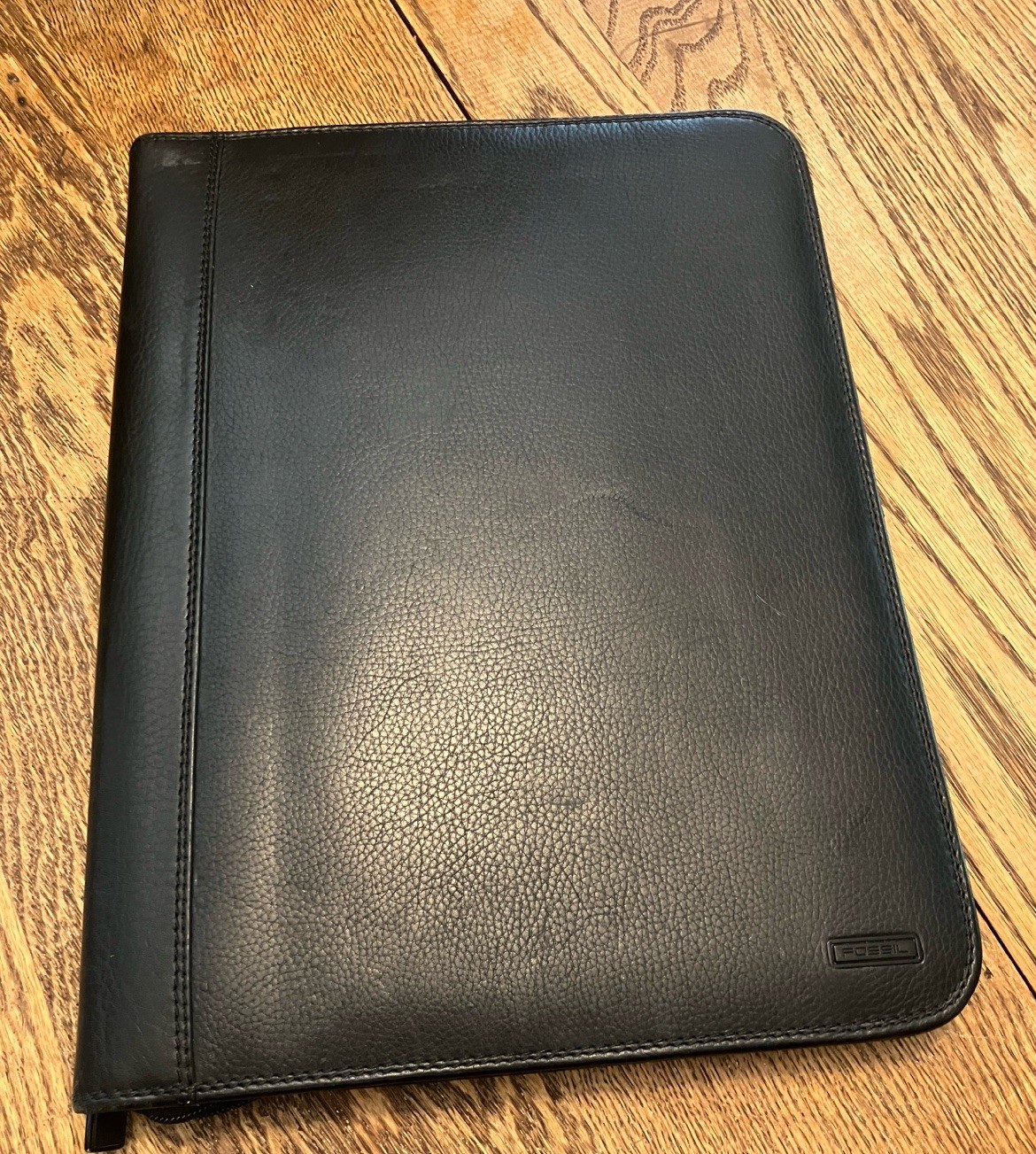 VTG Fossil Organizer Black Leather Zip Around Zippered Portfolio 13 x 10