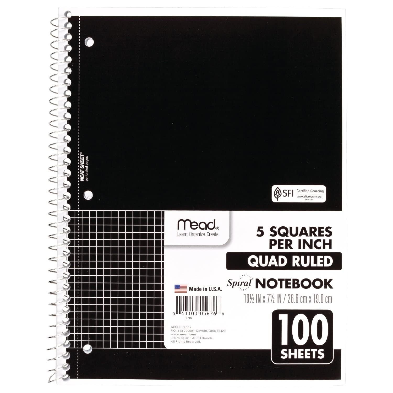 Mead Spiral Notebook, 1-Subject, Graph Ruled Paper, 10-1/2 x 8, 100 Sheets,