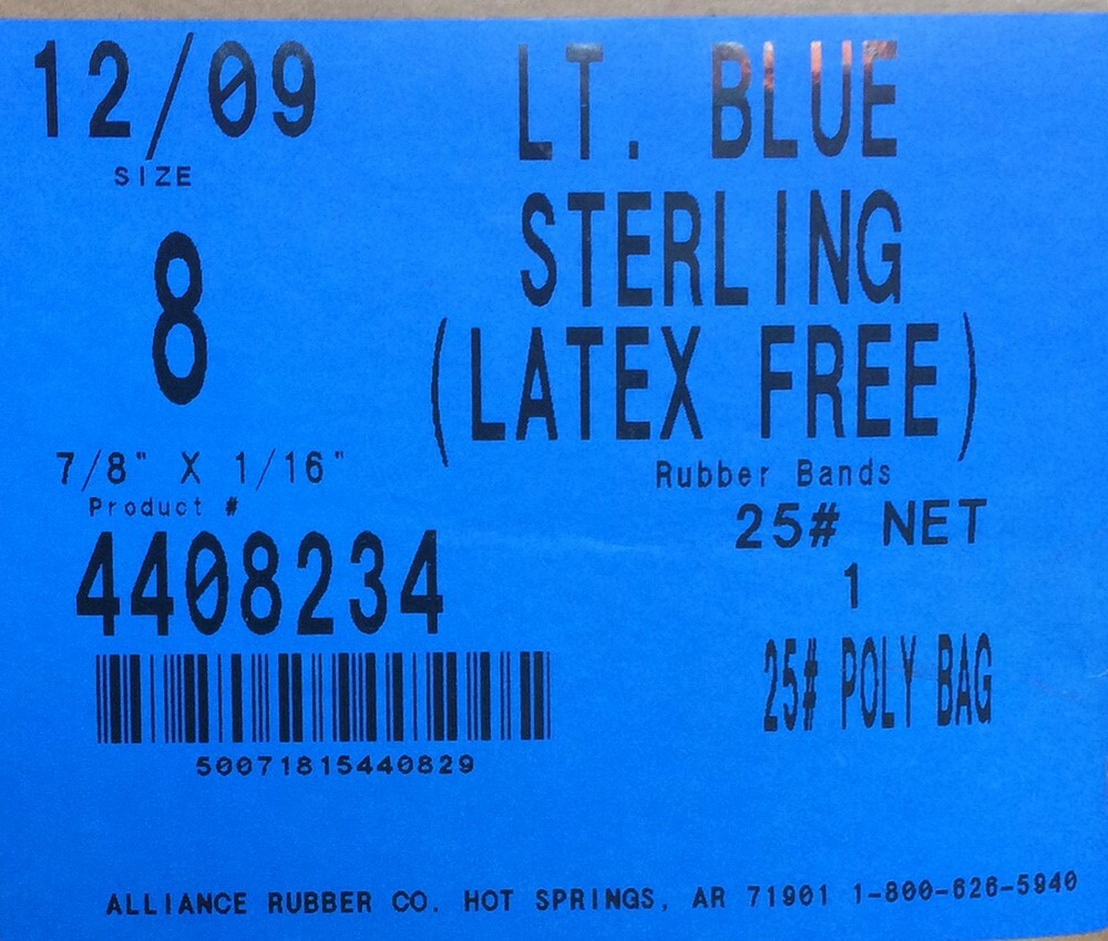 Alliance Rubber Band Sterling Size 8 Light Blue Bulk 25 lb Made in USA