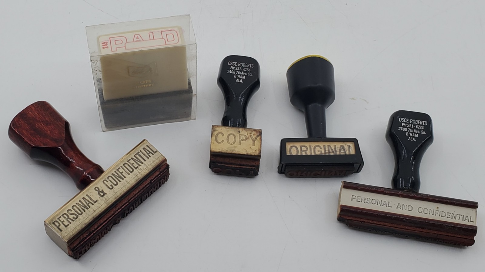 5 Vintage Office Stamp Lot●Rubber/Wood&Plastic●Excellent Condition