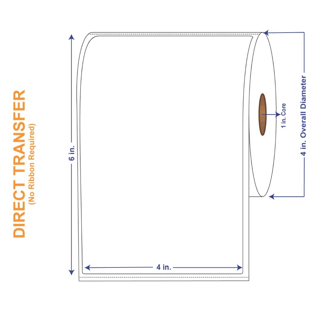 4″ x 6″ White Direct Print Thermal Labels, 250 per roll (16 Rolls per Carton)