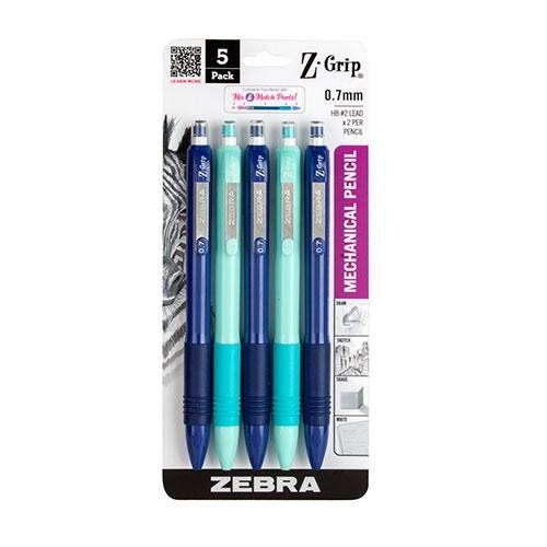 Zebra Z-Grip PMech Pencil 0.7mm Bright Blue Teal 5/Pk School Office Home Write
