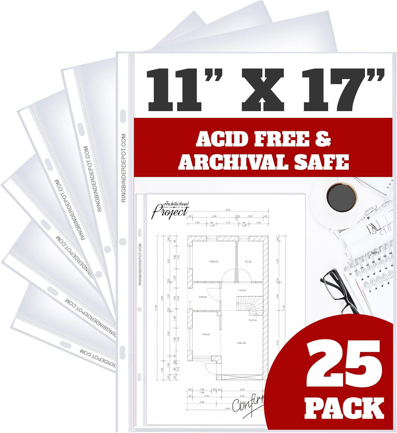 Office Werks 11X17 Sheet Protectors with 90 Microns Thick, Portrait View, Top Lo