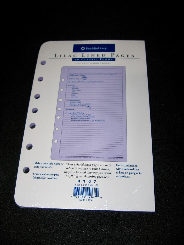 Franklin Covey 50 Lilac Purple Lined Pages 7 Ring Binder Classic Size 5.5″ X 8.5