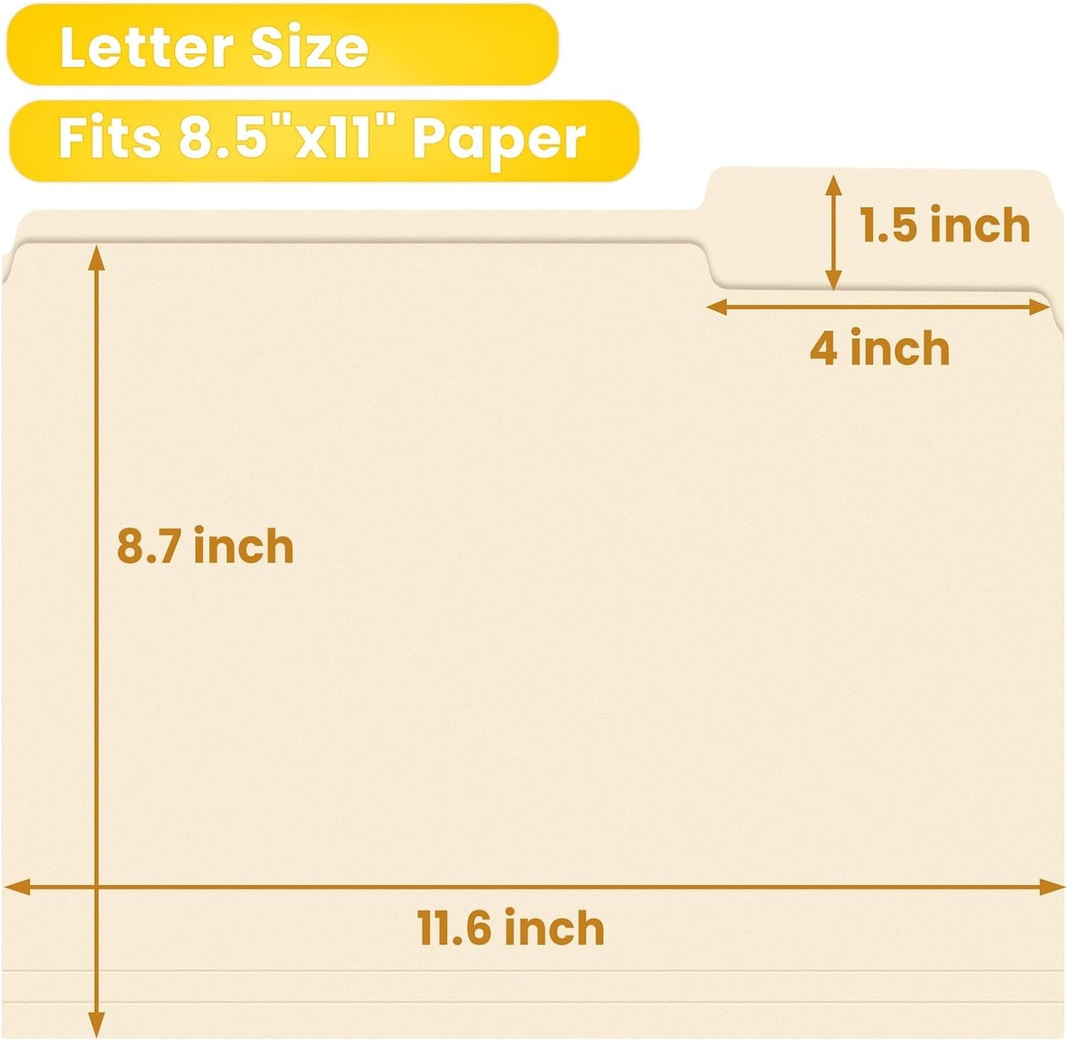Standard Letter Size Manilla Folders, 8.5×11 in., 100 Pack – Ideal for Filing