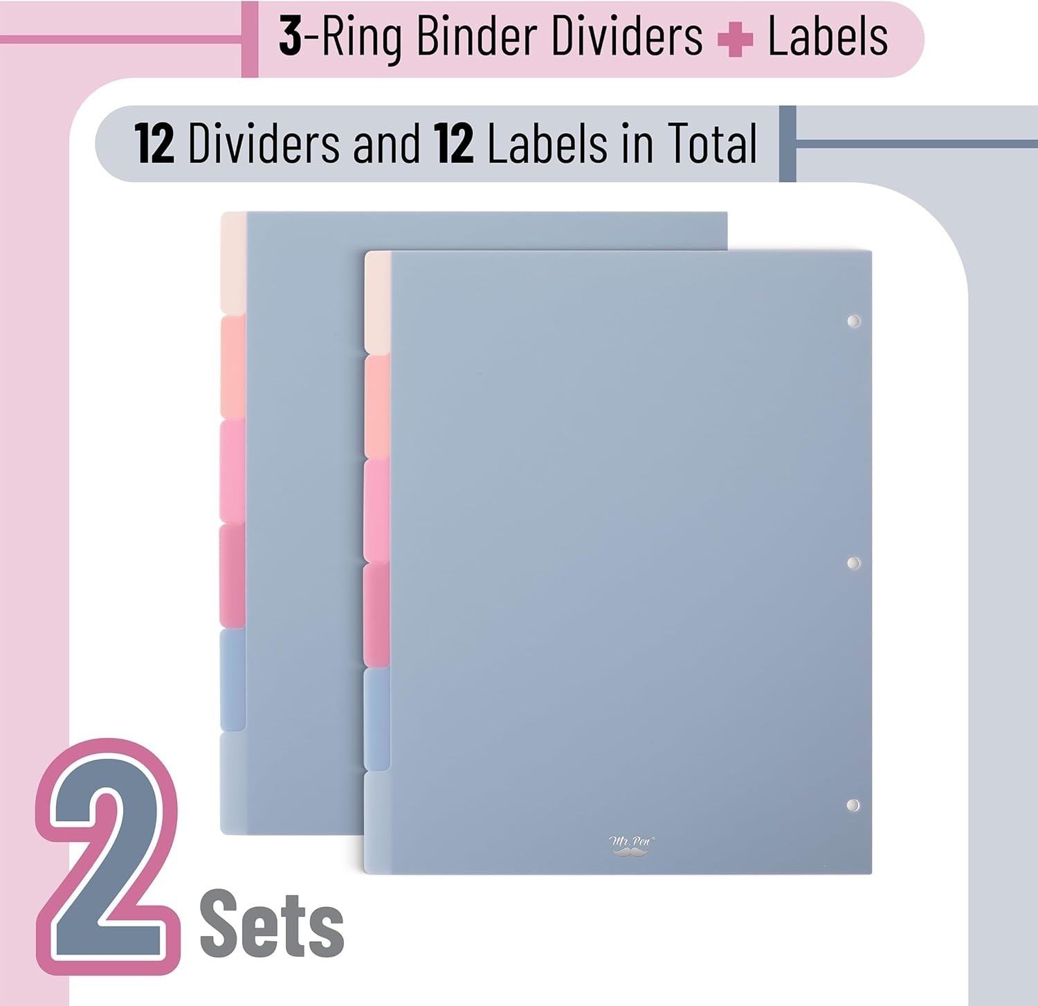 12-Pack Misty Plastic Binder Dividers with Tabs