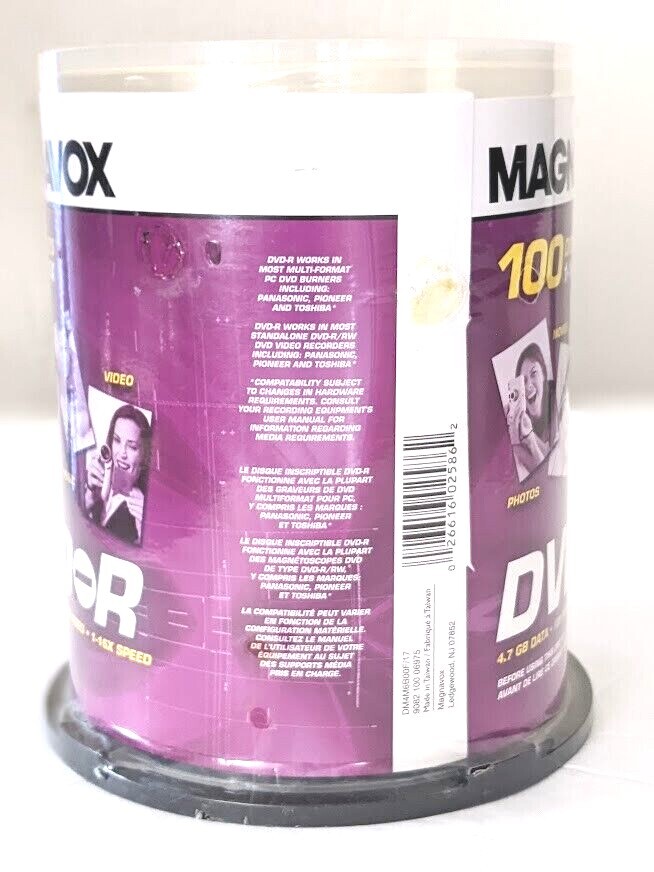 Magnavox DVD-R 4.7GB 120Min 16X Blank Recordable Discs 100-Pack Sealed