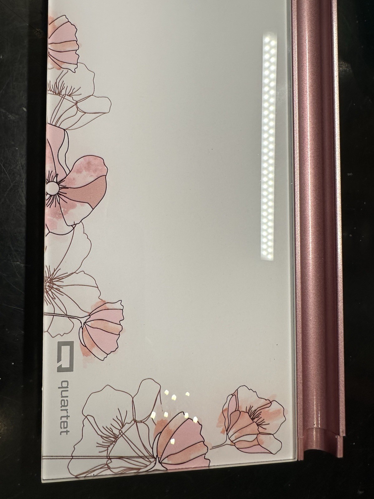 Quartet Glass Desktop Pad, Floral White with Rose Gold, Glass Surface