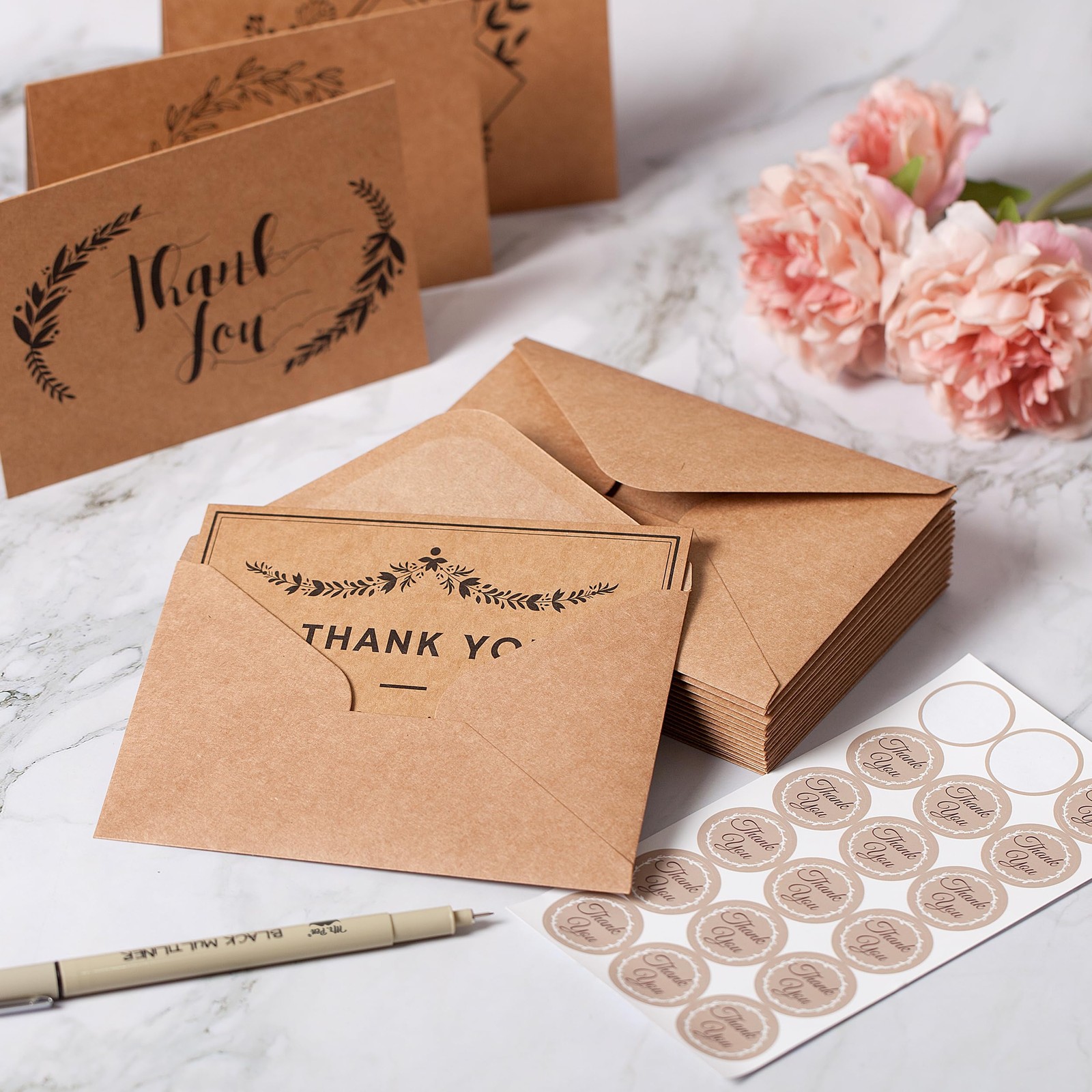 Mr. Pen- Thank You Cards with Envelopes, Brown Kraft 4 x 6,