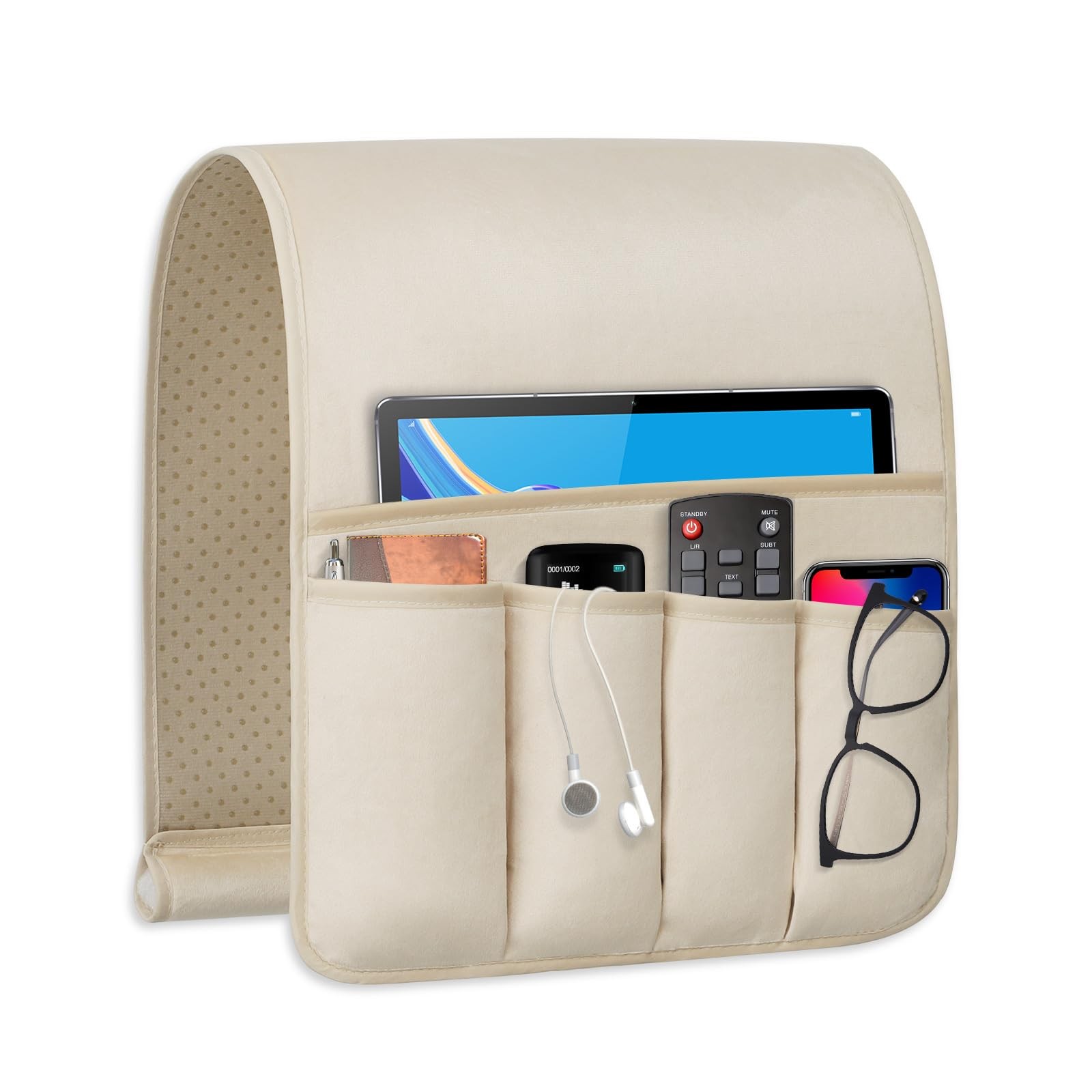 WETRBWEH TV Remote Control Holder Couch Caddy, Non-slip 35″x12.4″, Beige