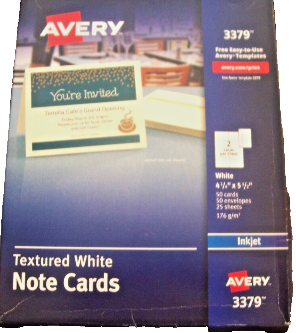 Avery Textured Note Cards Inkjet 4 1/4 x 5 1/2 Uncoated White 50/Bx w/Envelopes