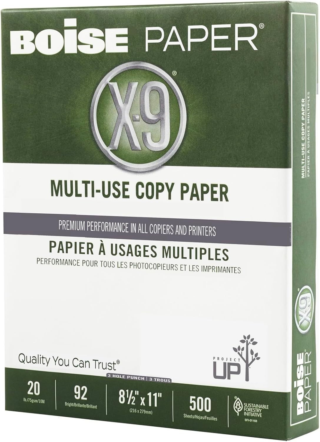 Boise X-9 MultiUse Copy Paper Case Letter Size, 5000 Sheets, 20 Lbs, 10 Reams