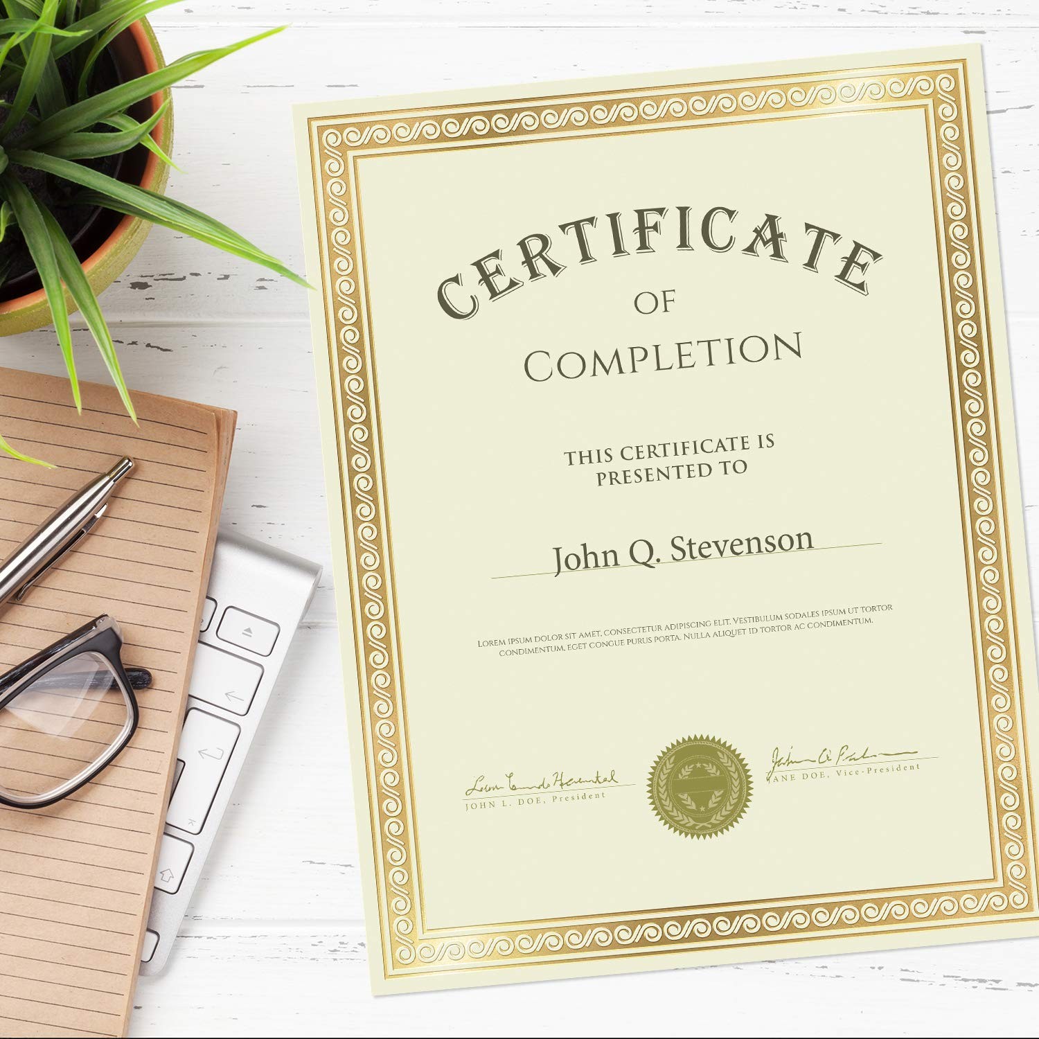 50 Certificate 8.5 x 11 for Printing, 180gsm Cardstock Gold Border Award Cert…
