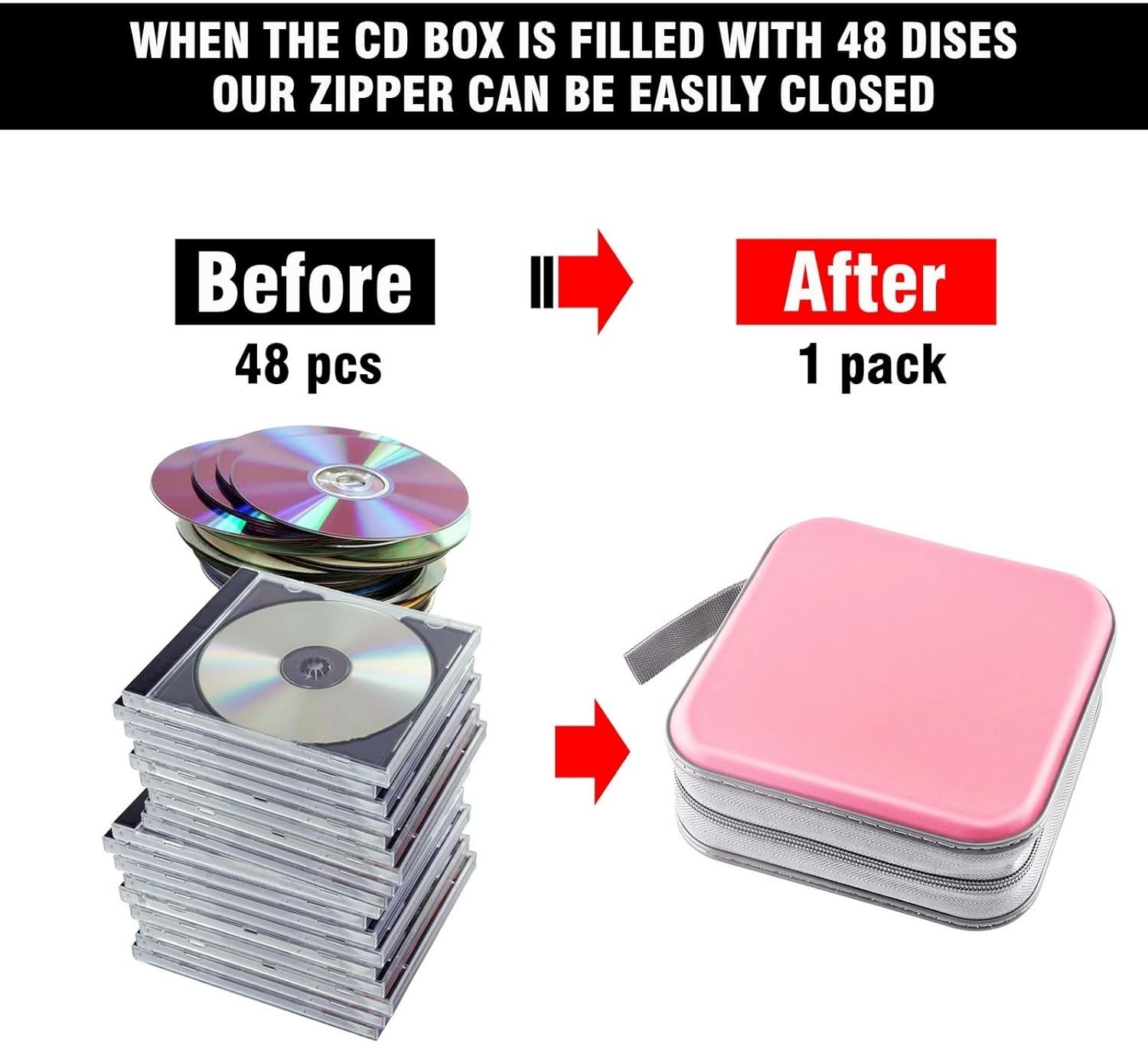 CD/DVD Case Wallet, Light Pink, 48 Capacity, Durable Plastic and Non-Woven Fa…