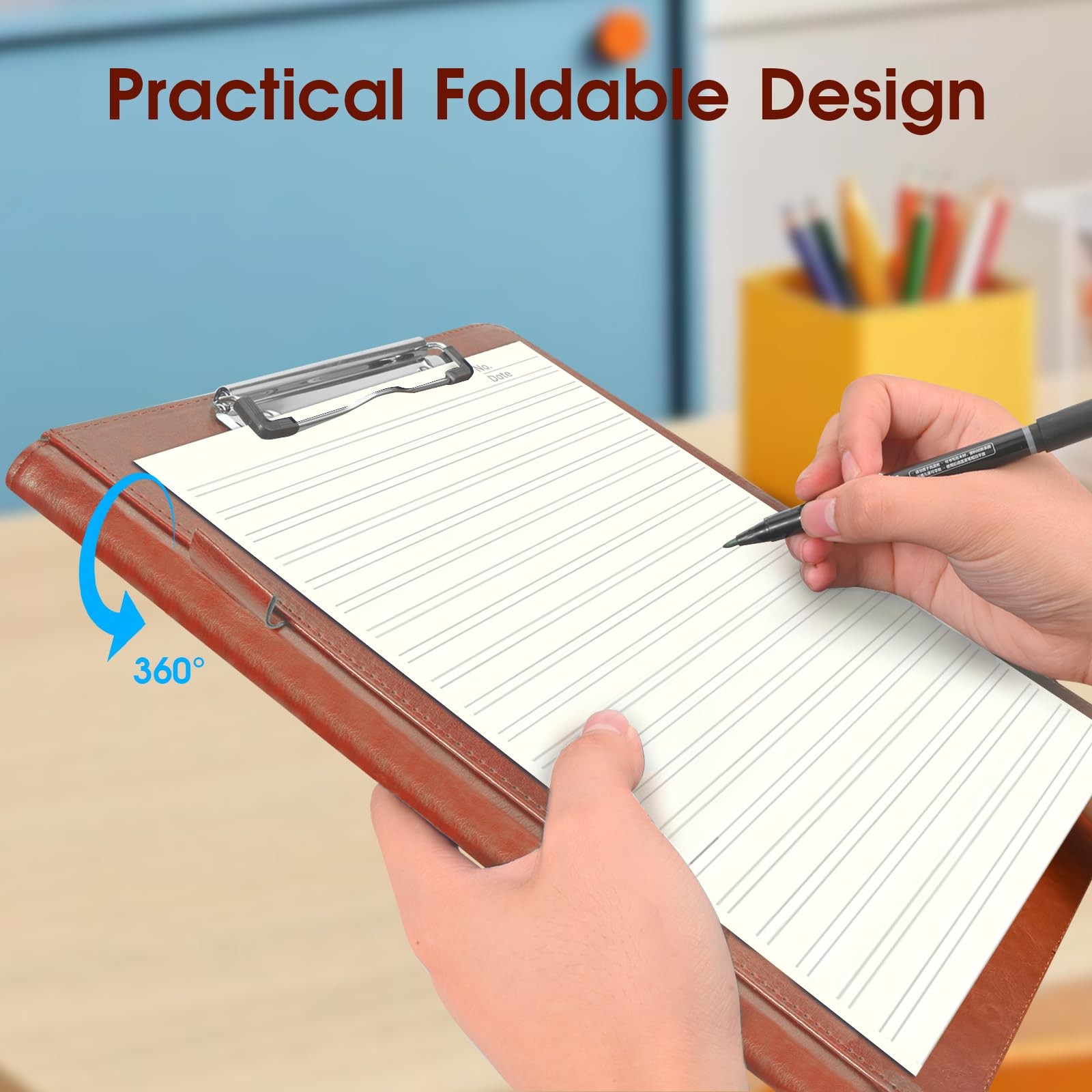 Professional Portfolio Binder with Clipboard, Faux Leather Extra large, Brown
