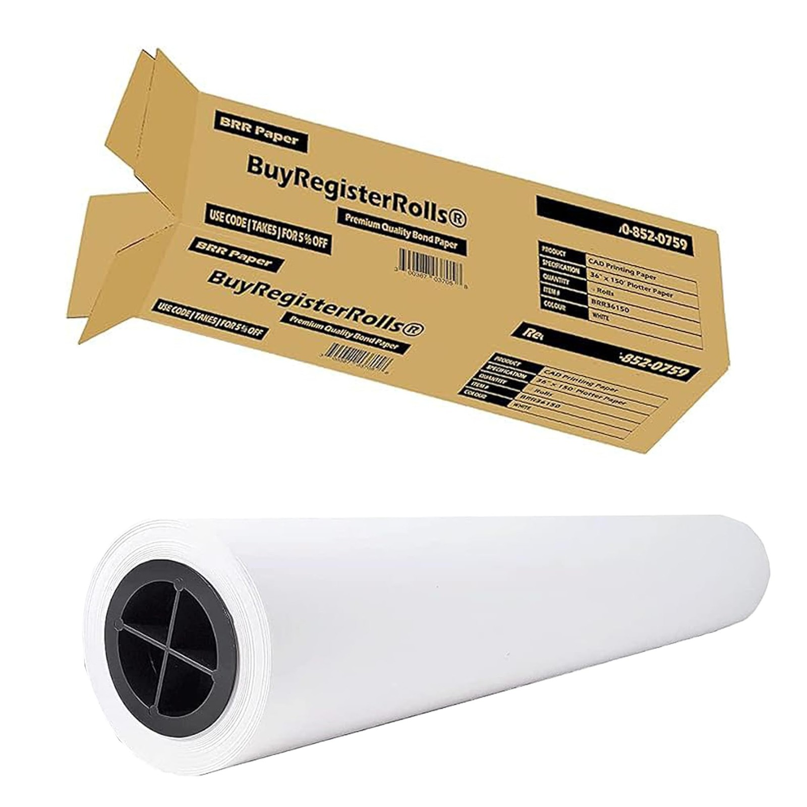 36’’ x 150’ Plotter (New & Premium 1 Roll) 20 lb Uncoated 96 Bright White (75…
