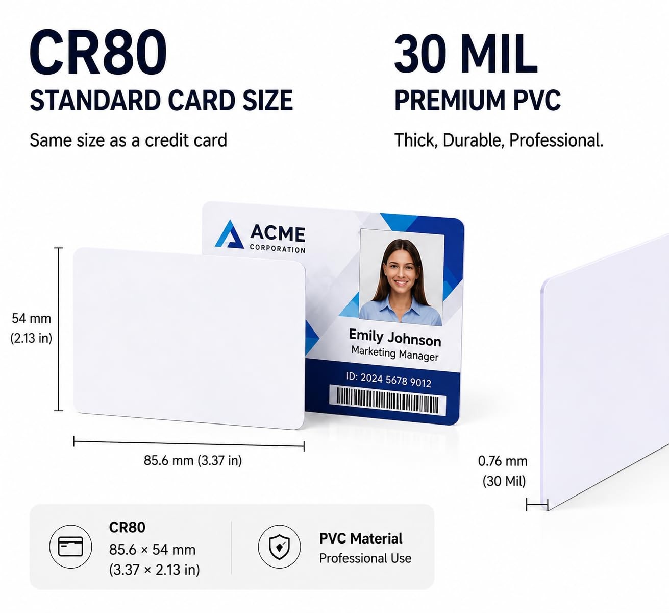 250 Pack Premium Blank PVC ID Cards CR80 30 Mil Credit Card Size White Plasti…