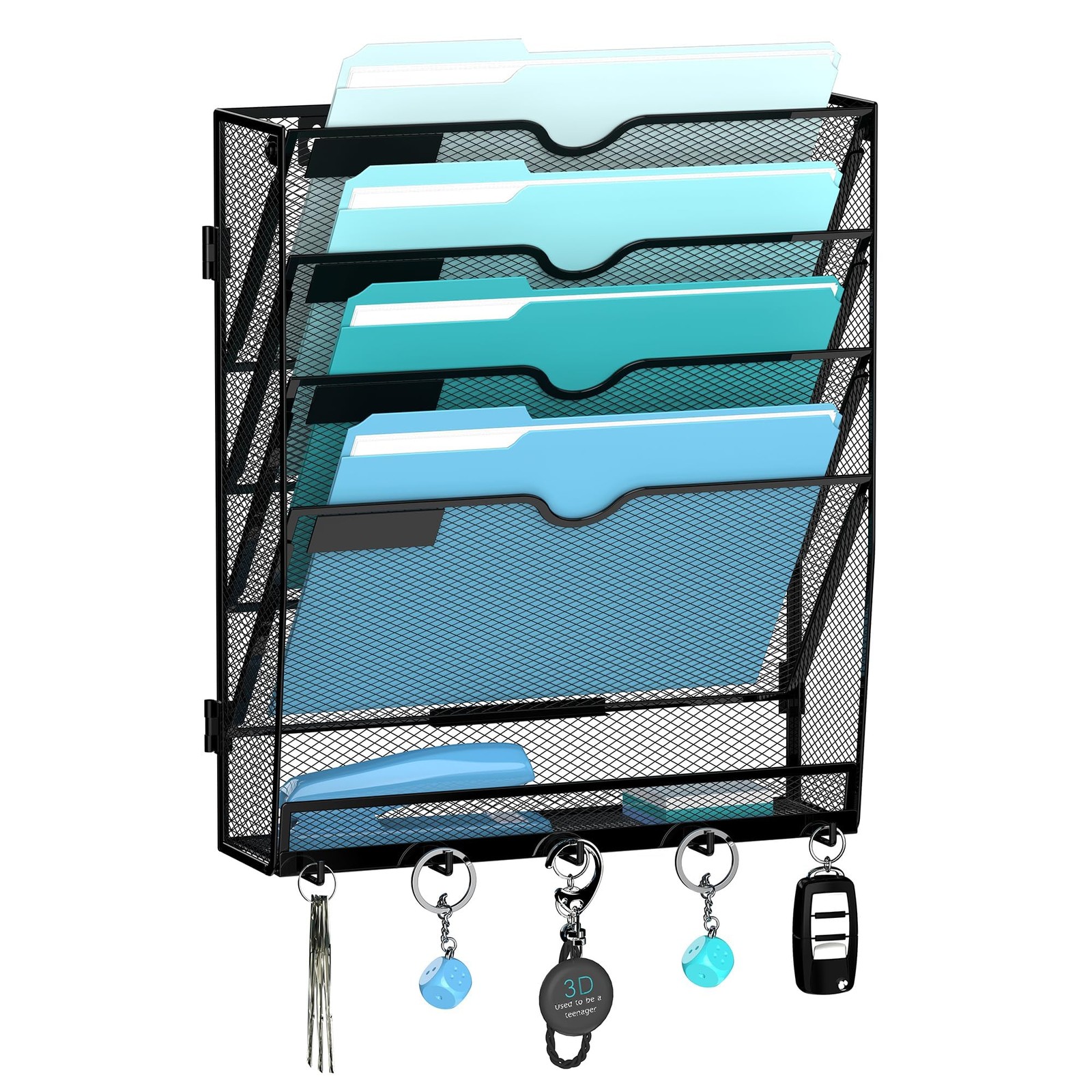 5 Tier Wall File Organizer – Hanging File Organizer with 5 Hooks, Mail Holder…