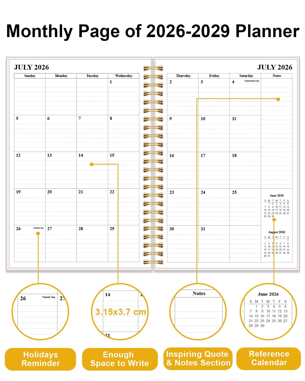 2026-2028 Monthly Planner, 3 Years Calendar from July 2026 – December 2028 wi…