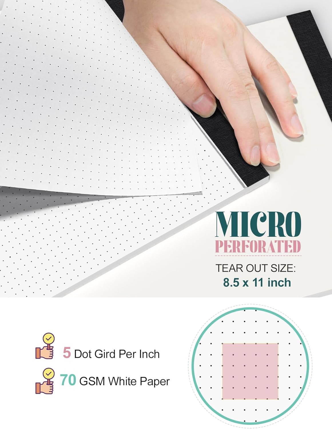 Dotted Paper 8.5 X 11, 6 Pack Dot Grid Paper Pad, 30 Sheets per Pad