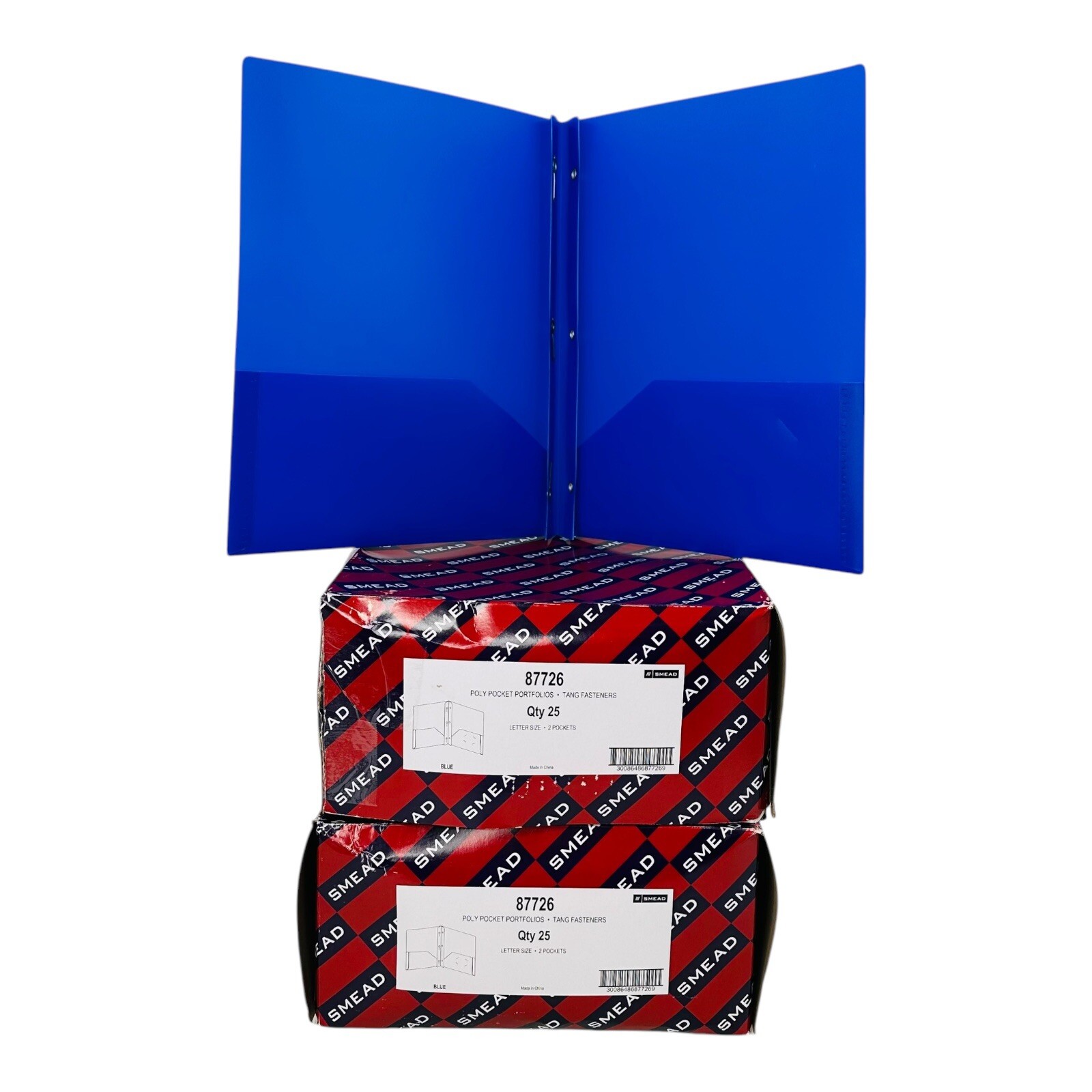 50 Count Smead Poly Two-Pocket Folders w/ Tang Fasteners Letter Size Blue