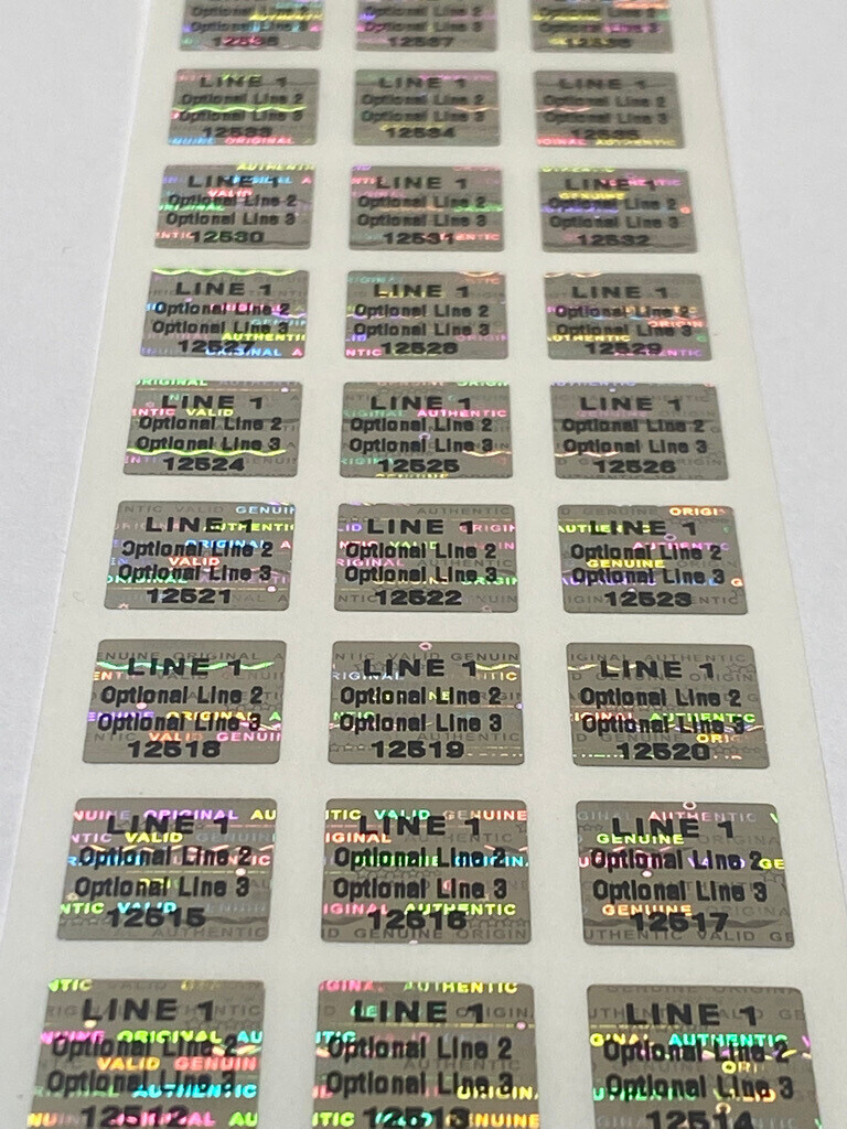 100 CUSTOM PRINTED .50 INCH SQUARE HOLOGRAM LABELS STICKERS SEALS TAMPER VOID