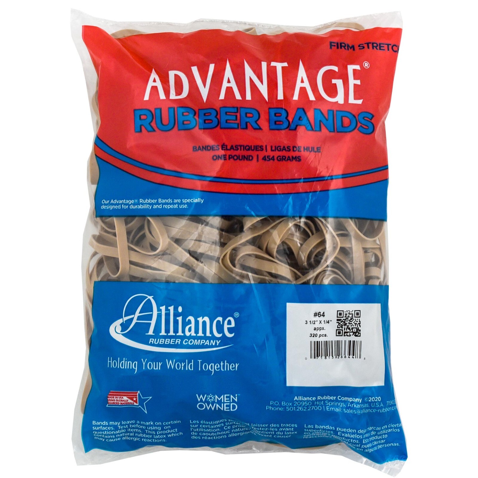 Alliance 26644 Advantage Rubber Bands, Size 64, 3-1/2 x 1/4″, 1 LB Bag