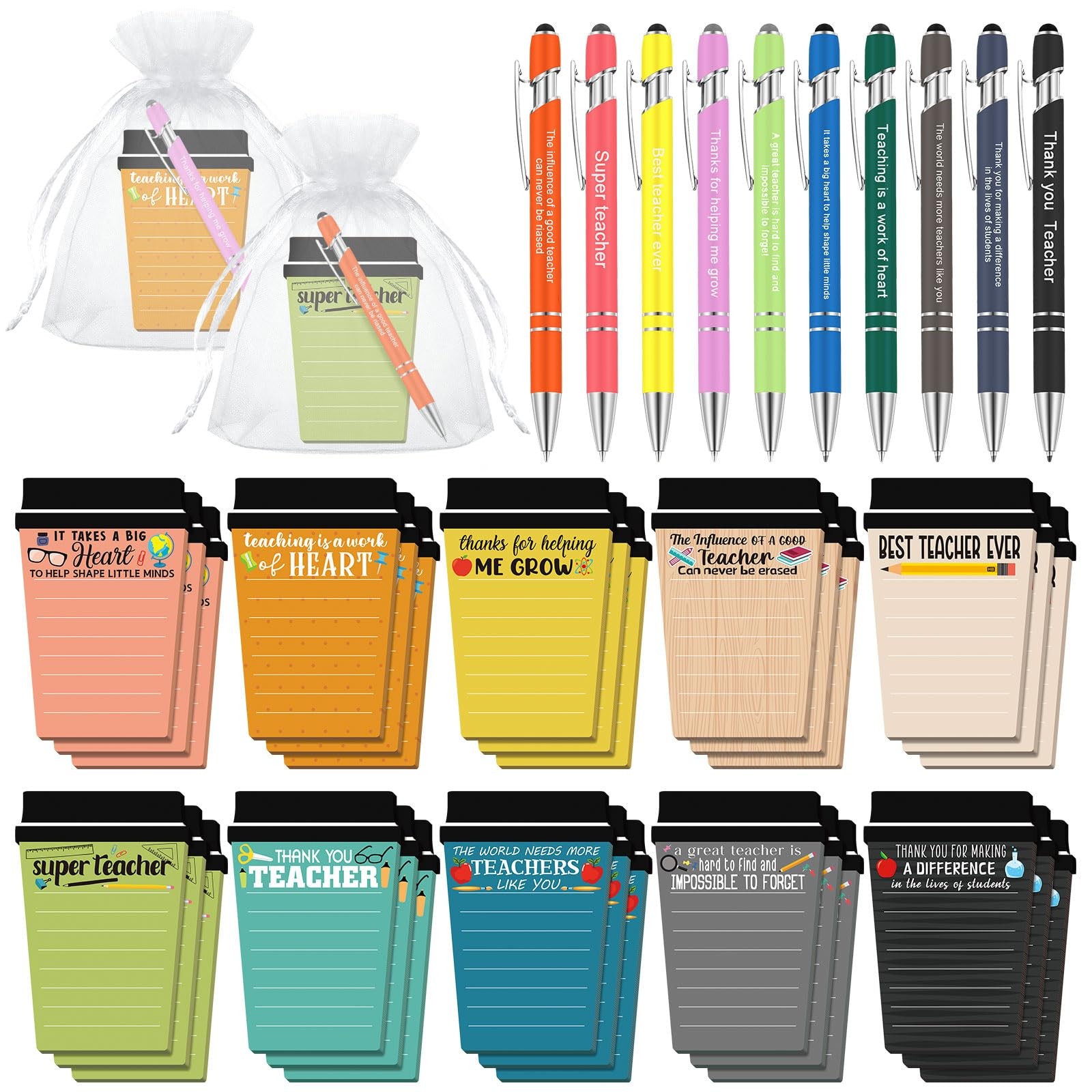60 Set/180 Pcs Teacher Appreciation Gifts Bulk Coffee Cup Notepad Sticky Note…