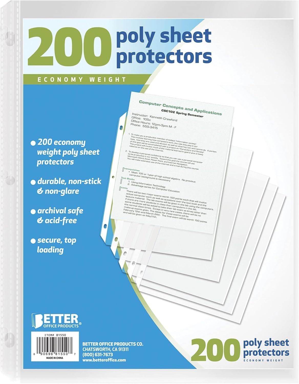 Non-Glaring Polypropylene Sheet Protectors, 200 Pack for Easy Document Access