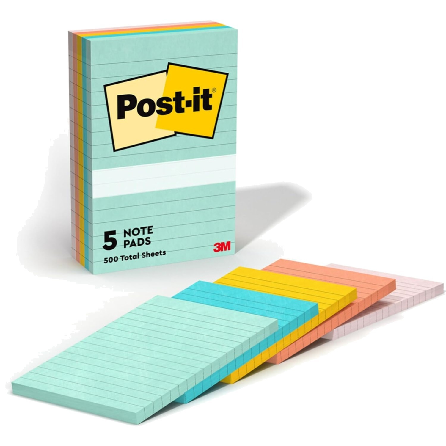 Notes, 4 in x 6 in, 5 Lined Sticky Note Pads, 100 Sheets per Pad, Beachside C…