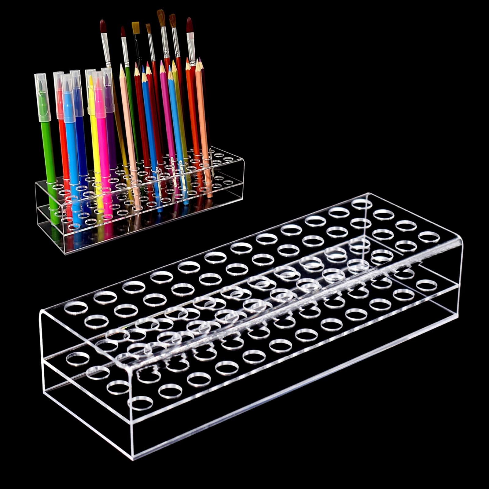 Acrylic Pen Display Holder 48Slots 12mm Stand for Art Paint Brush, Makeup Br…