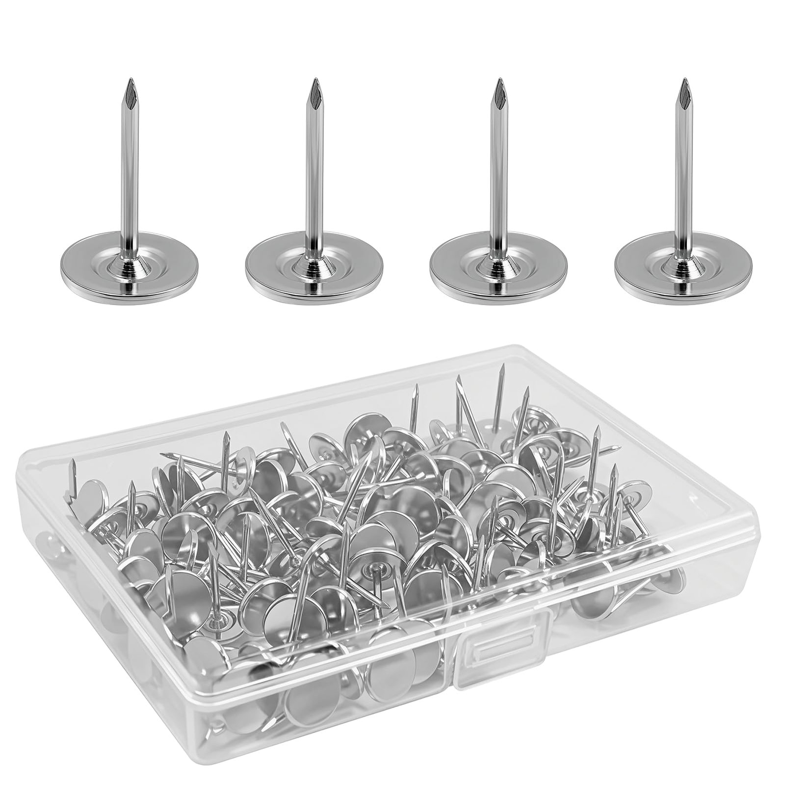 100 Pcs Heavy Duty Flat Head Thumb Tacks, Silver Extra Long Push Pins, for Wa…