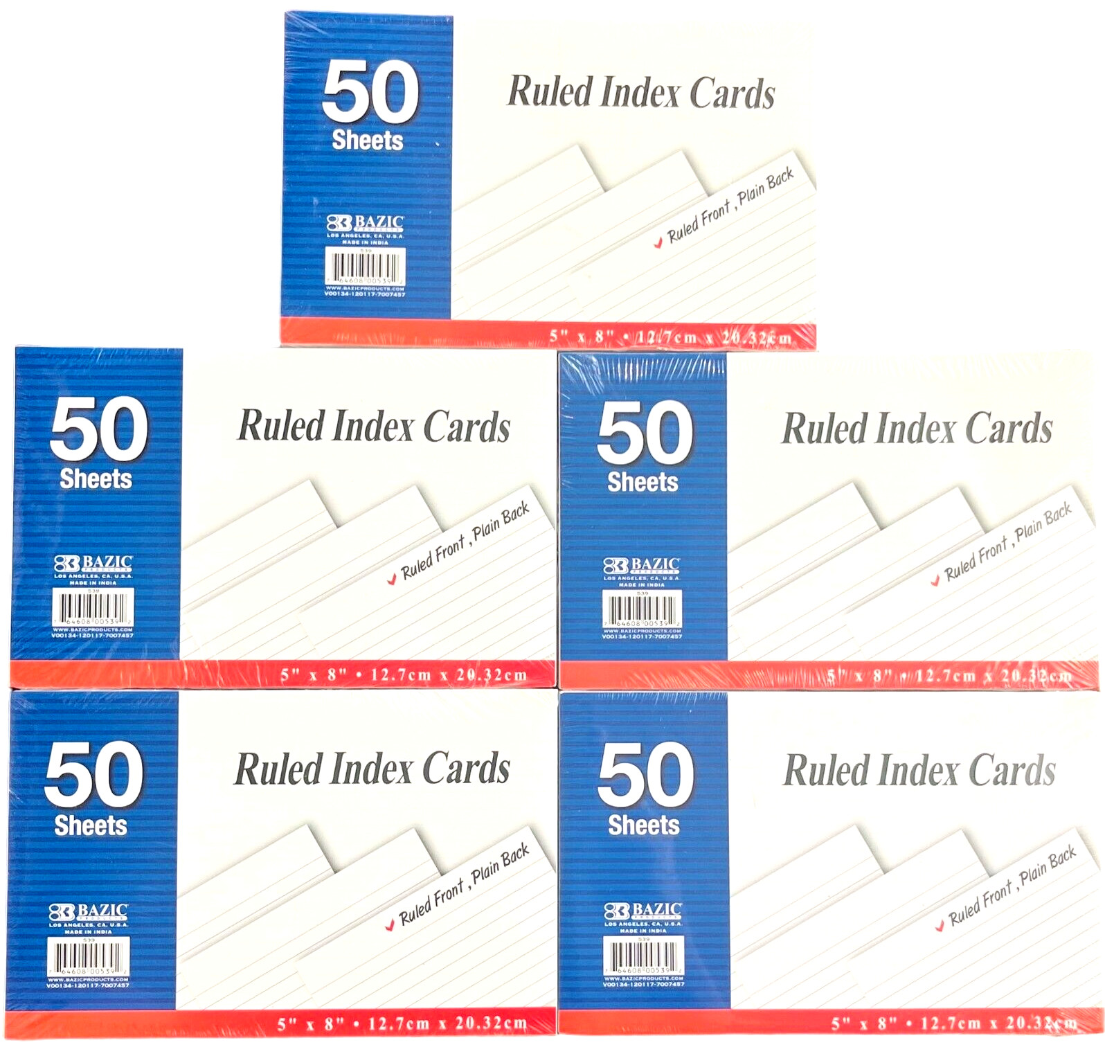 Ruled Index Cards 5″ X 8″ – 50 Sheets – NEW & Sealed – LOT of 5