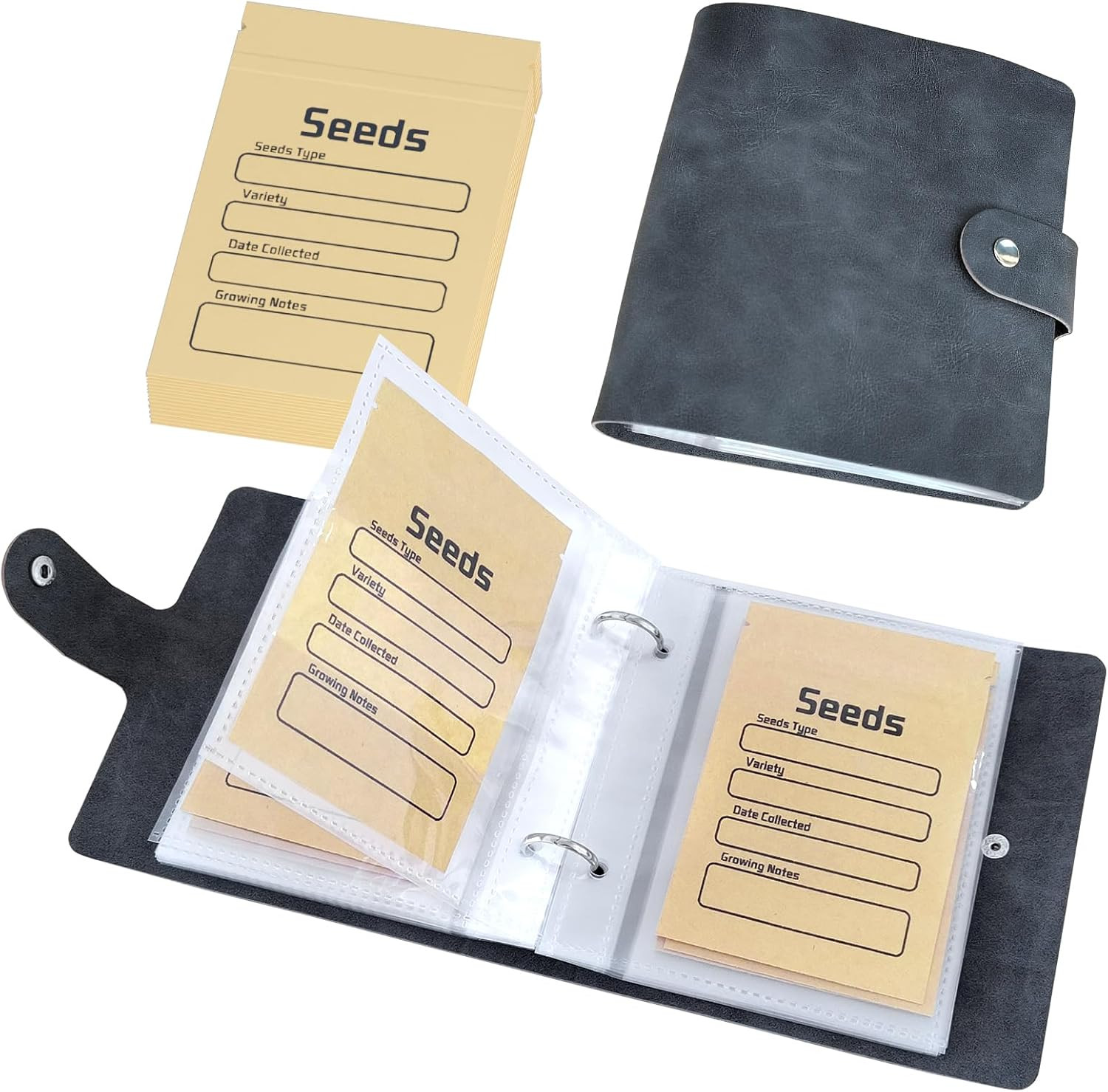 Seed Organizer Binder with 50 PCS Resealable Seed Envelopes – 50 Storage Pockets