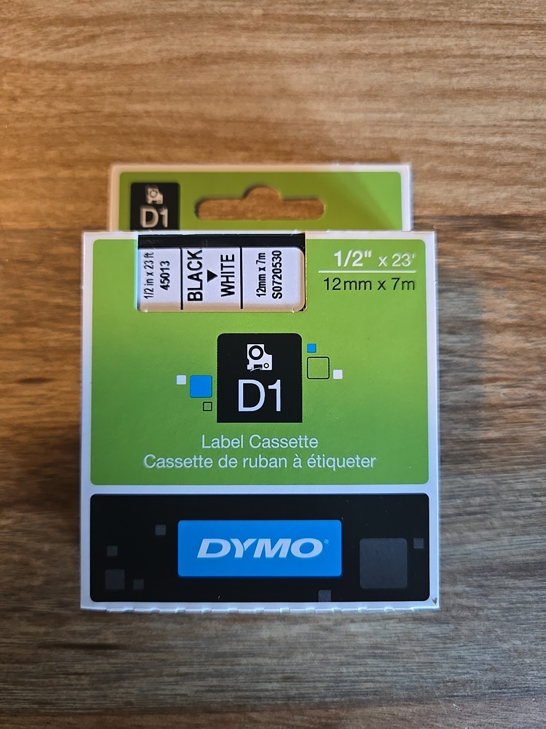 Dymo 45013 Black & White 0.5″ x 23 Ft D1 Label Cassette Tape Roll Cartridge NEW!