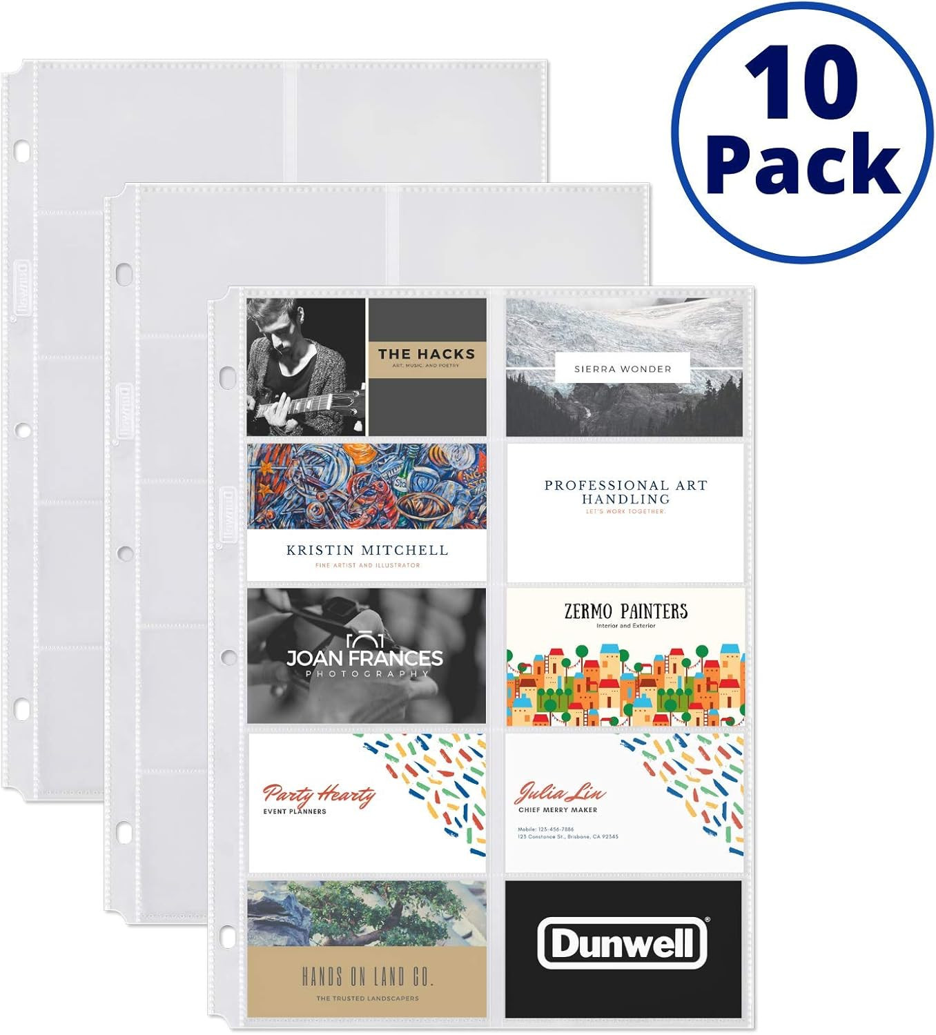 Business Card Holder Sleeves (10 Pack for 200 Cards), Heavyweight Plastic Sheet