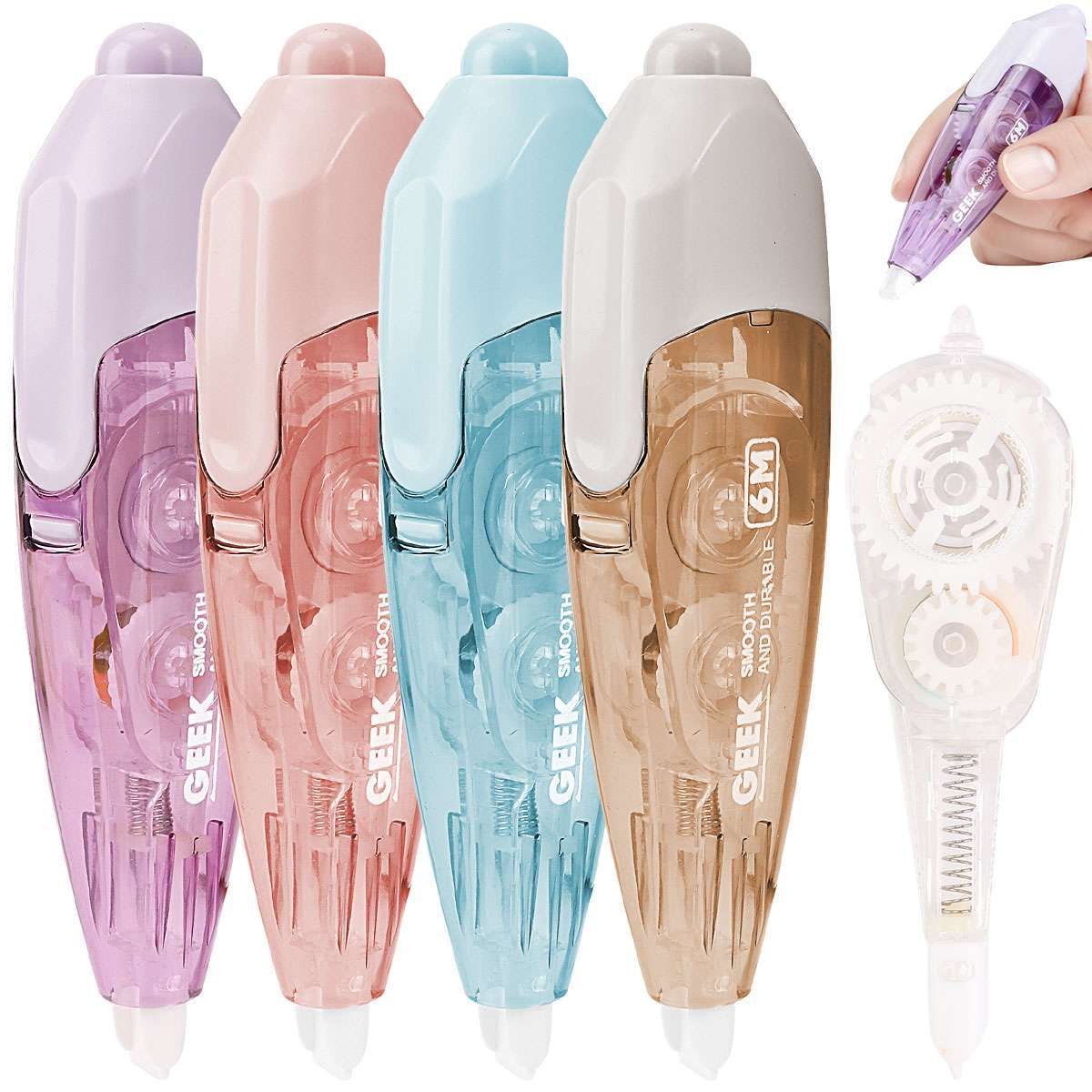 5PCS Refillable Retractable White Out Correction Tape,Quick Dry Easy to Use Cute
