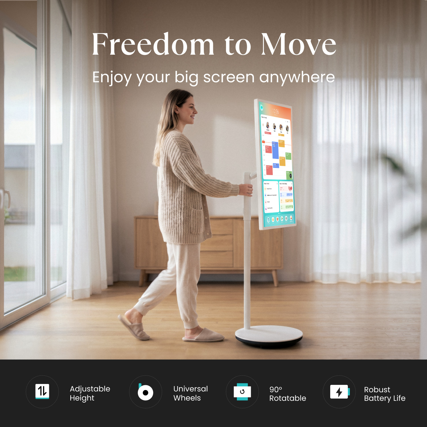 Cozyla Calendar Plus Go: 32″ Mobile Smart Digital Calendar, No Subscription