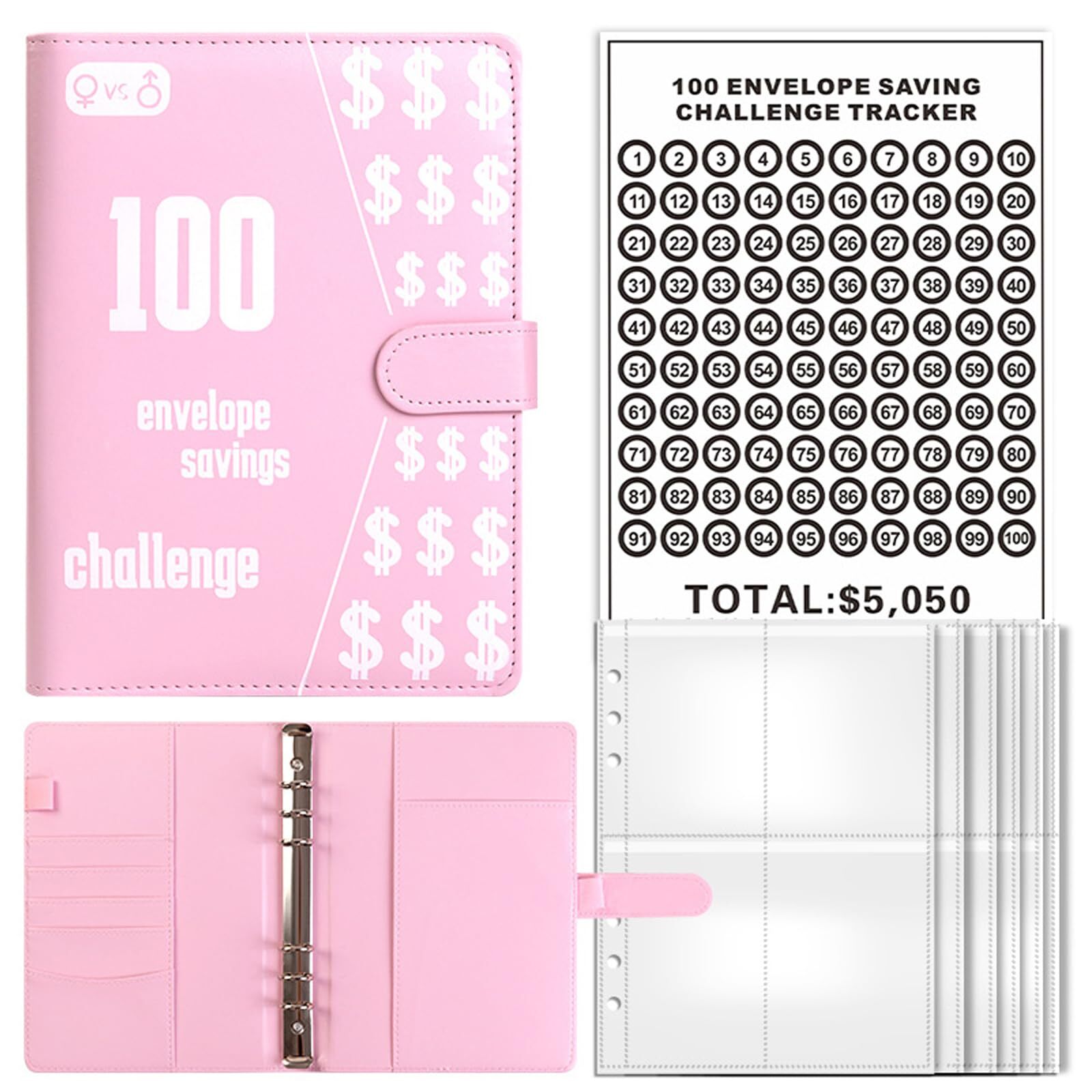 100 Envelopes Challenge Binder Money Saving Challenge Book with Cash Envelope…