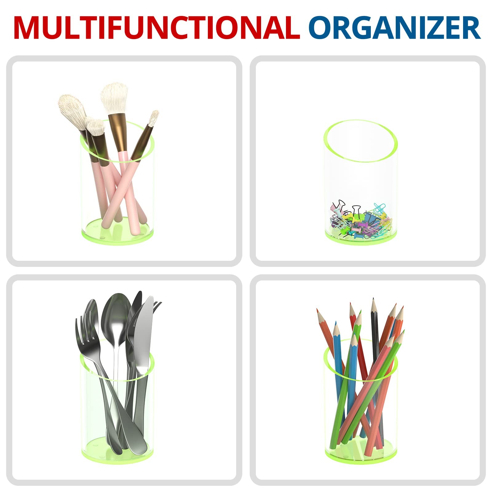 Pen Holder for Desk Organizer, Acrylic Makeup Brush Organizer Sanitizer Holde…