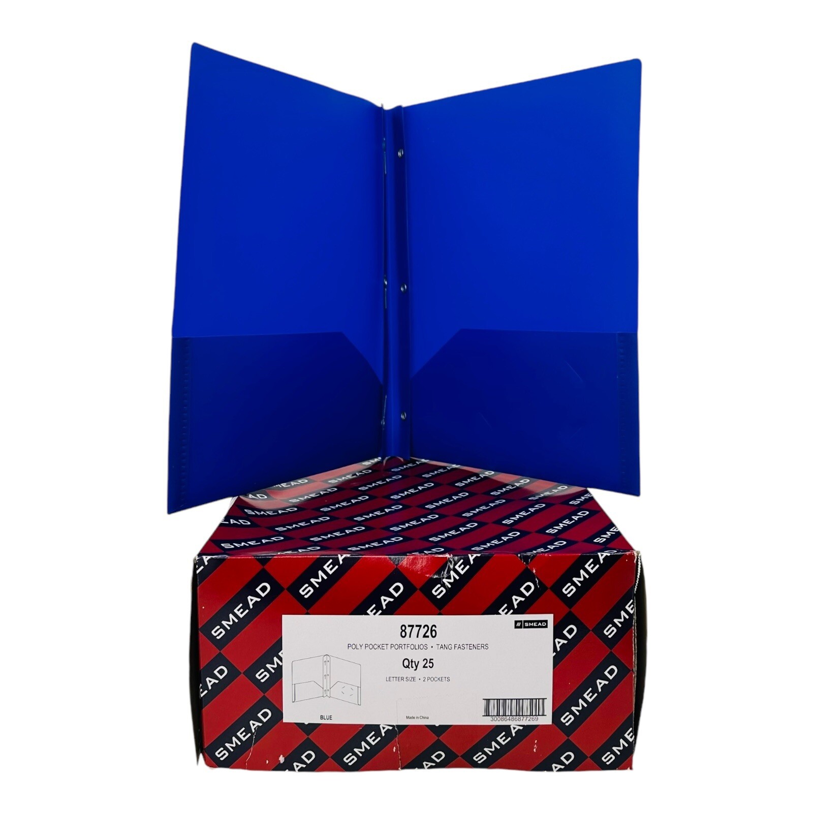 25 Count Smead Poly Two-Pocket Folder w/Fasteners 180 Sheet Cap. 11 x 8.5 Blue