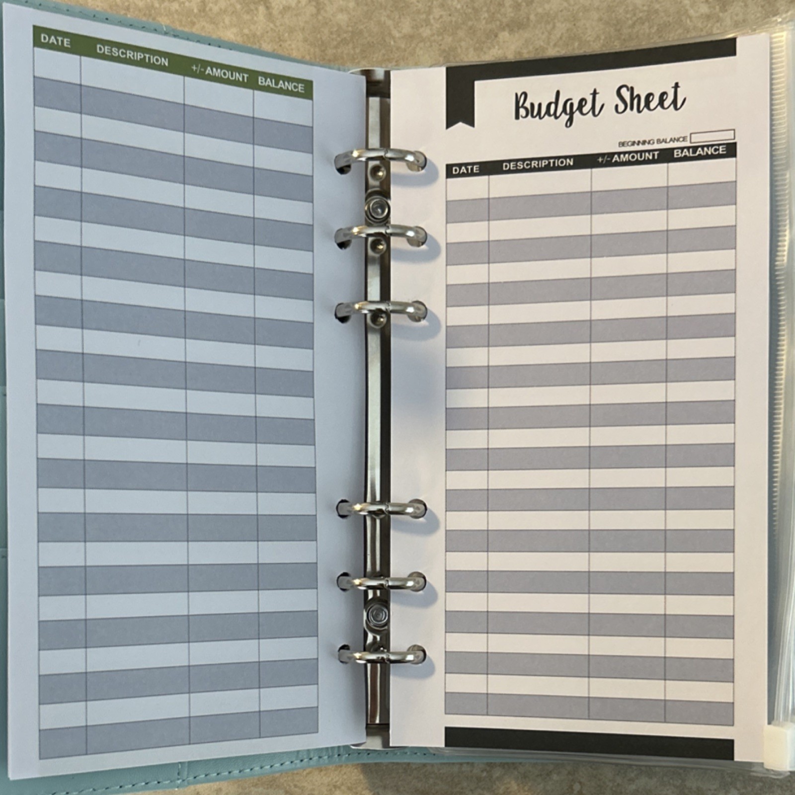 Blue and White Small Budget Organizer with Cash pockets, Card Slots, and Labels,