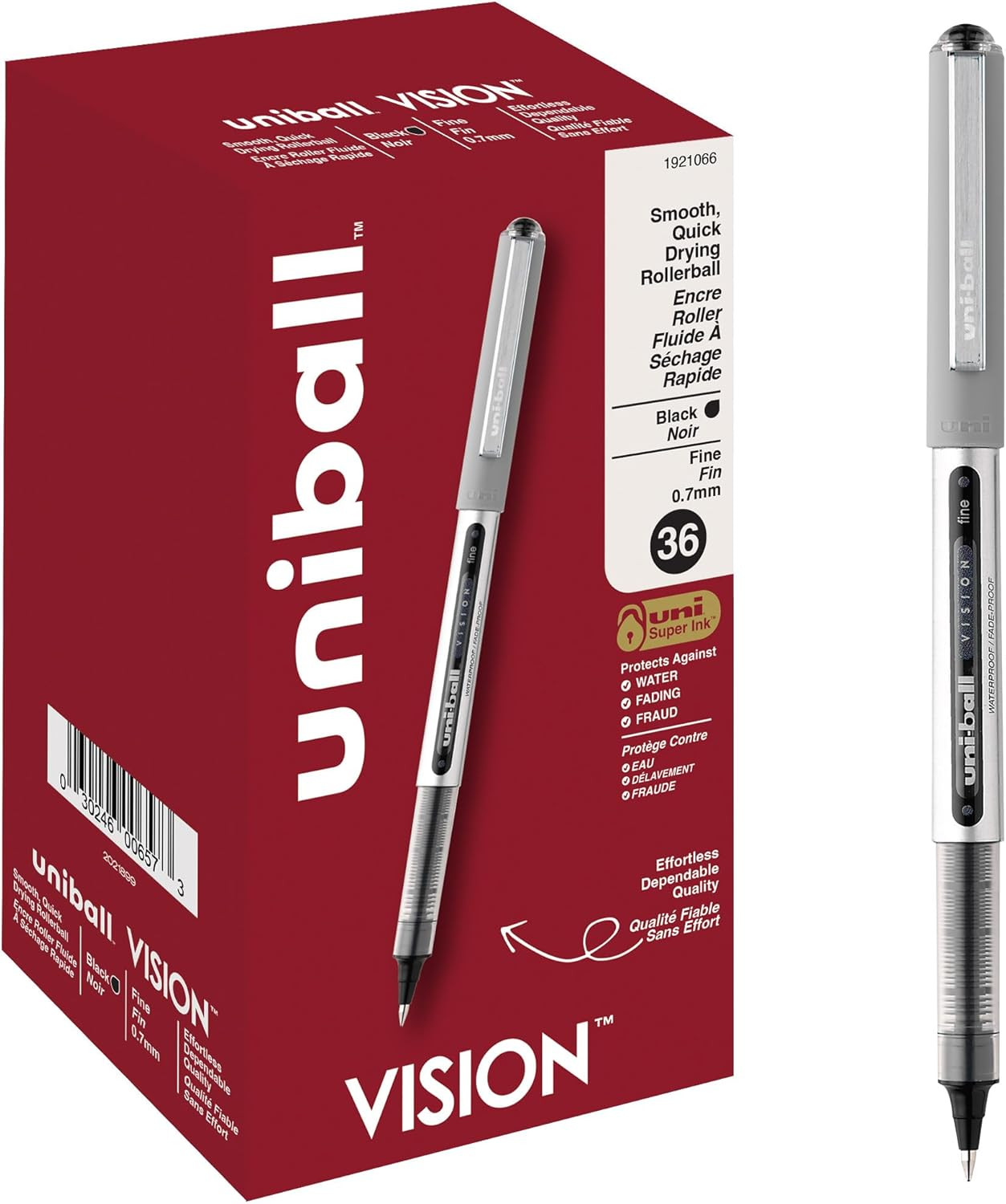 Uniball Vision Rollerball Pens, Fine Point (0.7Mm), Black, 36 Pack