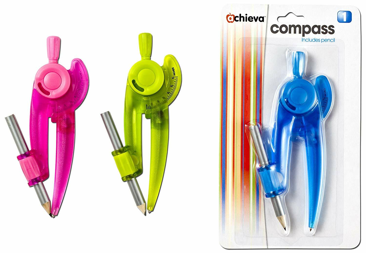 Officemate OIC Achieva Plastic Safety Compass with Pencil Blue