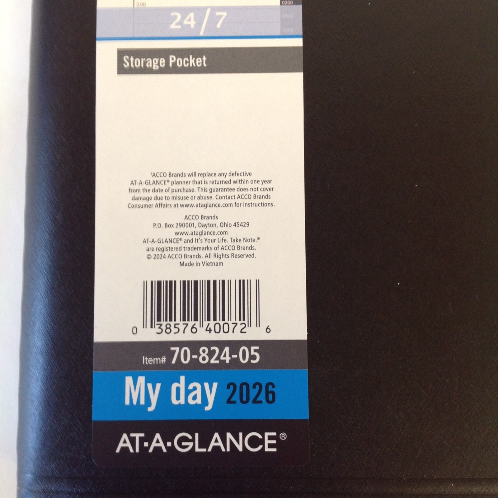 2026 At-A-Glance 70-824-05 My Day 24/7 Daily Appointment Book 7″ x 8-3/4″ Black