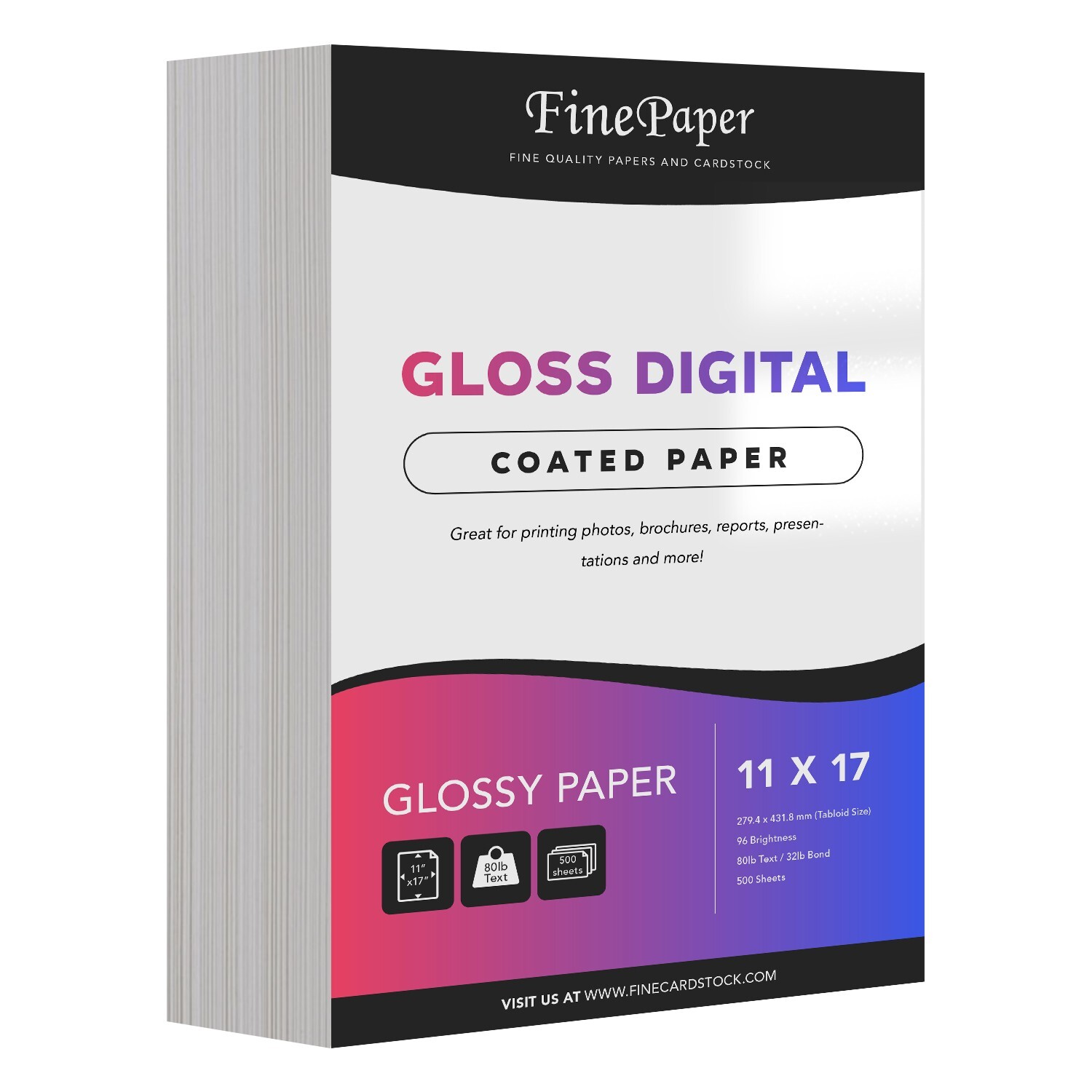 Glossy Digital Printer Paper, White, 11 x 17, 80lb Text (32lb Bond), 500 Sheets