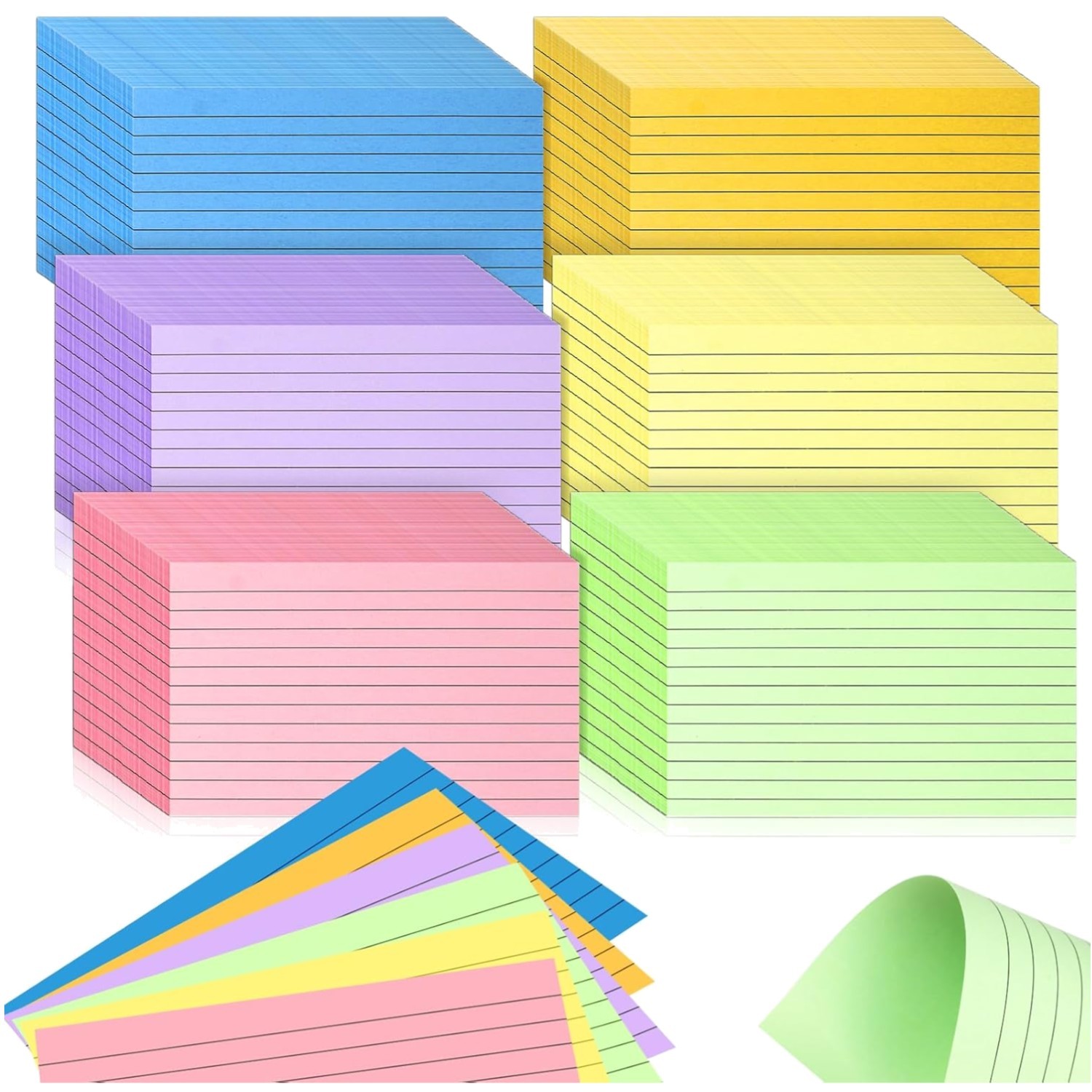 Study Cards 3×5 Inches, 1800 Pack, 6 Colors