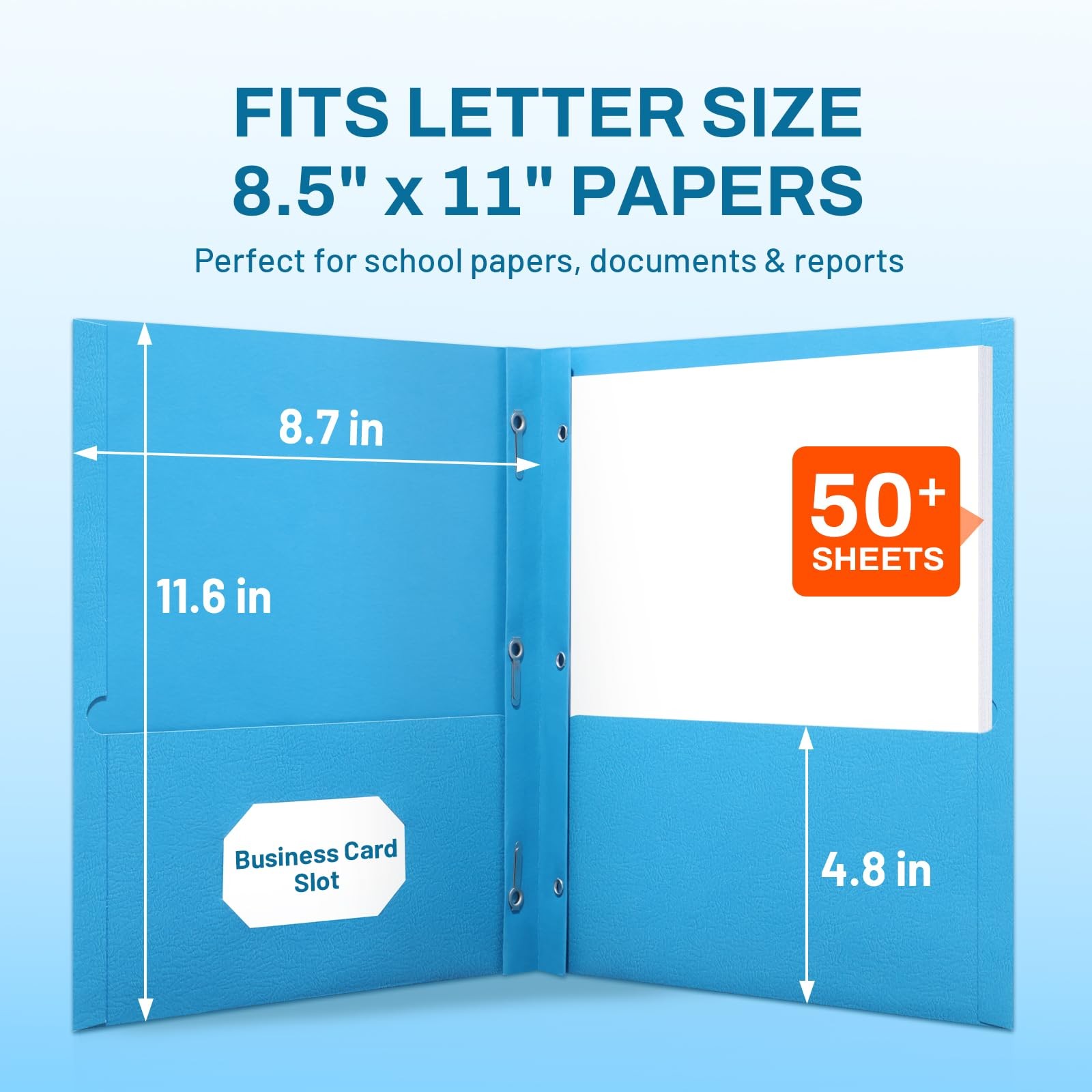 SUNEE 2 Pocket Folders with Prongs (25 Pack, Blue), Paper 2 Blue