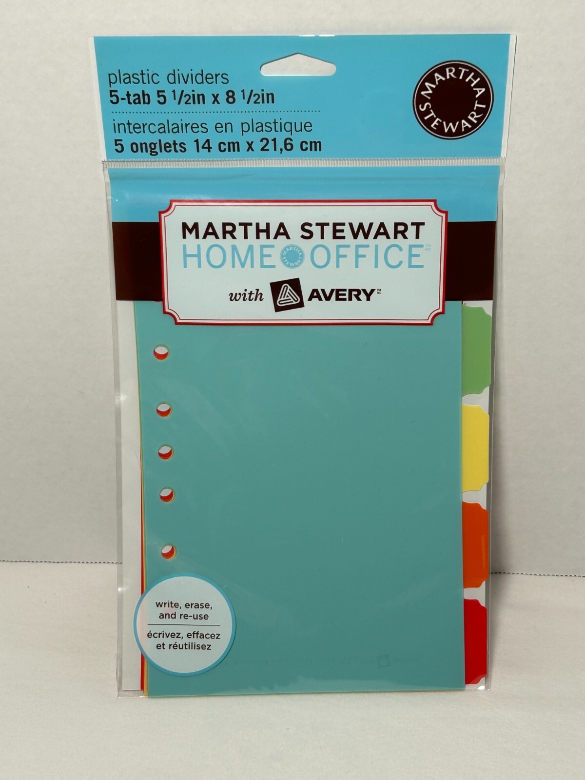 Martha Stewart Avery Home Office Plastic Dividers 5-tab 5.5” x 8.5” Write Erase