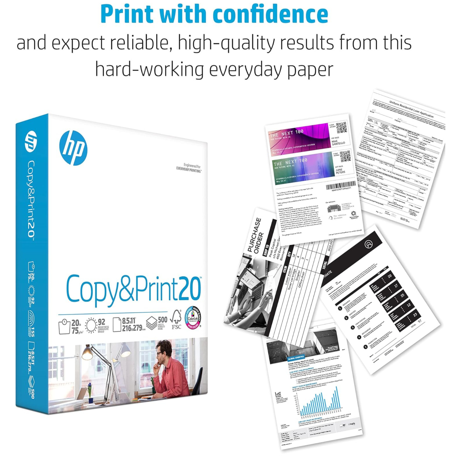 HP Printer Paper | 8.5 x 11 Paper | Copy &Print 20 lb | 1 Ream Case – 500 Sheets